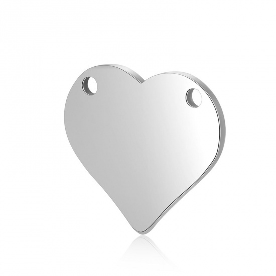 Picture of Stainless Steel Blank Stamping Tags Connectors Charms Pendants Heart Silver Tone Mirror Polishing 16mm x 15mm, 1 Piece