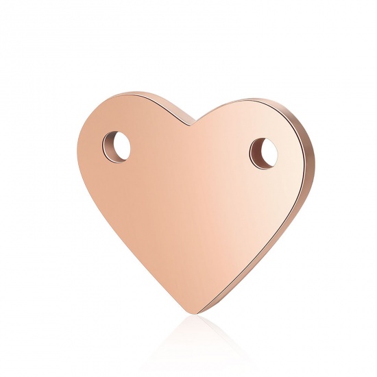 Picture of Stainless Steel Blank Stamping Tags Connectors Charms Pendants Heart Rose Gold Mirror Polishing 16mm x 15mm, 1 Piece