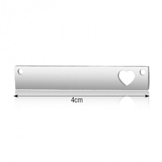 Immagine di Acciaio Inossidabile Etichette di Stampaggio Vuote Pendenti Charms Connettori Rettangolo Tono Argento Lucidatura a Specchio 40mm x 7mm , 1 Pz