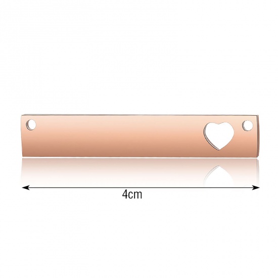 Immagine di Acciaio Inossidabile Etichette di Stampaggio Vuote Pendenti Charms Connettori Rettangolo Oro Rosa Lucidatura a Specchio 40mm x 7mm , 1 Pz
