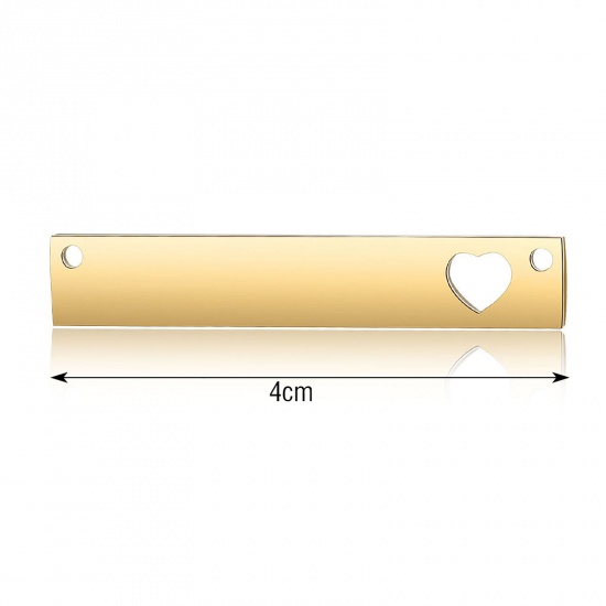 Immagine di Acciaio Inossidabile Etichette di Stampaggio Vuote Pendenti Charms Connettori Rettangolo Oro Placcato Lucidatura a Specchio 40mm x 7mm , 1 Pz