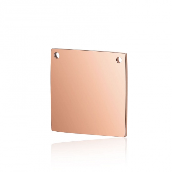Picture of Stainless Steel Connectors Square Rose Gold Blank Stamping Tags One Side 10mm x 10mm, 1 Piece
