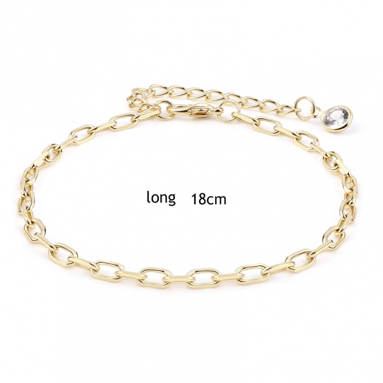 Picture of Brass & Cubic Zirconia Bracelets Real Gold Plated Paper Clip Clear Cubic Zirconia 19.8cm(7 6/8") long, 1 Piece