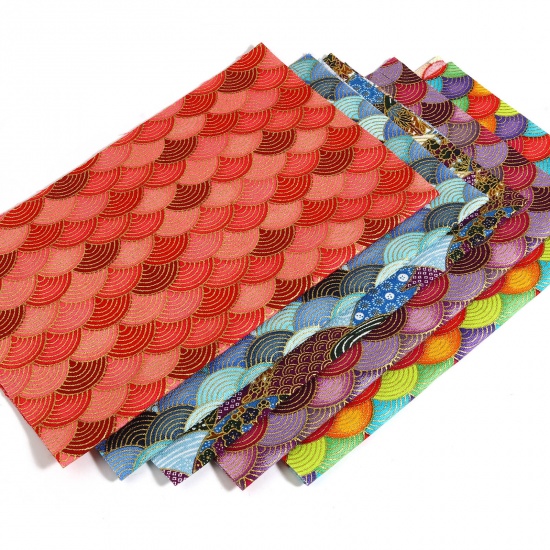 Picture of Pure Cotton Fabric Mixed Color Fish Scale 25cm x 20cm, 1 Set ( 5 PCs/Set)