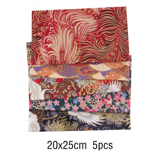 Picture of Pure Cotton Fabric Mixed Color Crane Flower 25cm x 20cm, 1 Set ( 5 PCs/Set)