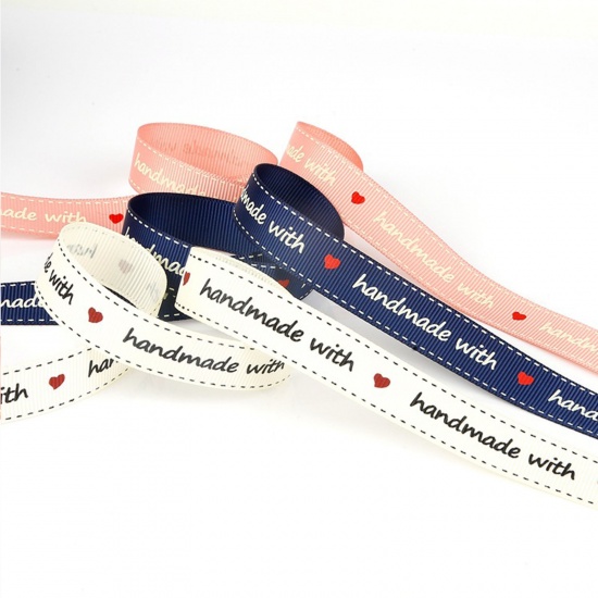 Picture of Polyester Webbing Strap Mixed Color Message " Hand Made With Love " 16mm, 1 Packet (3 Yards/Packet)