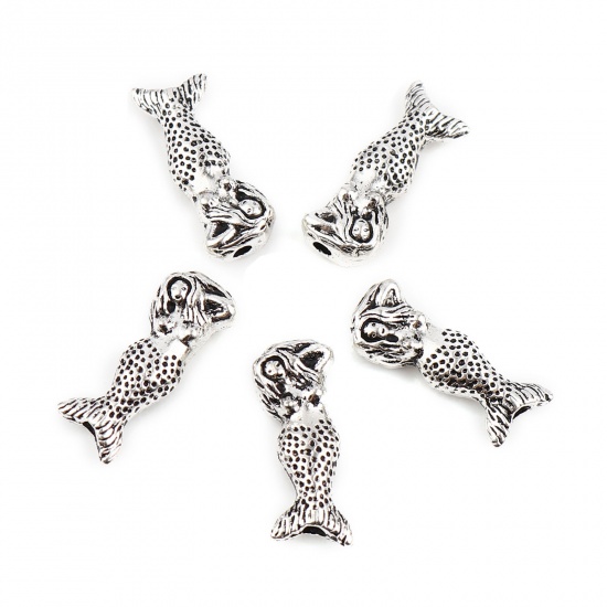 Picture of Zinc Based Alloy Spacer Beads Mermaid Antique Silver Color About 20mm x 8mm, Hole: Approx 1.9mm, 10 PCs