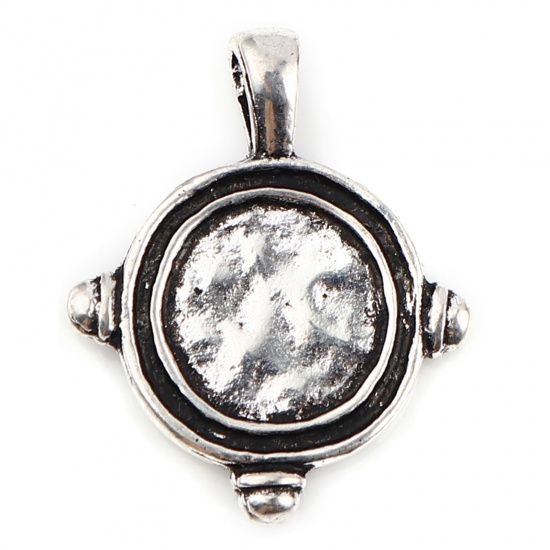 Picture of Zinc Based Alloy Charms Round Antique Silver Color 24mm x 19mm, 10 PCs