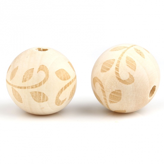 Picture of Wood Spacer Beads Round Natural Flower Leaves About 16mm Dia., Hole: Approx 4.1mm, 20 PCs