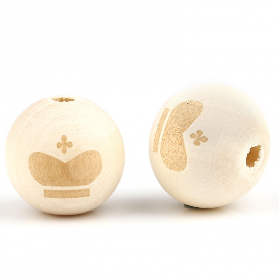 Picture of Wood Spacer Beads Round Natural Crown About 16mm Dia., Hole: Approx 4.1mm, 20 PCs