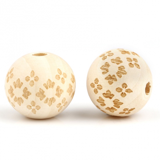 Picture of Wood Spacer Beads Round Natural Flower About 16mm Dia., Hole: Approx 4.1mm, 20 PCs