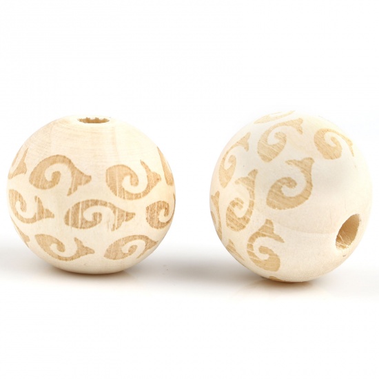 Picture of Wood Spacer Beads Round Natural Fish About 16mm Dia., Hole: Approx 4.1mm, 20 PCs