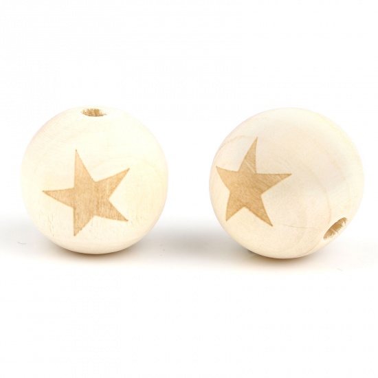 Picture of Wood Spacer Beads Round Natural Pentagram Star About 16mm Dia., Hole: Approx 4.1mm, 20 PCs