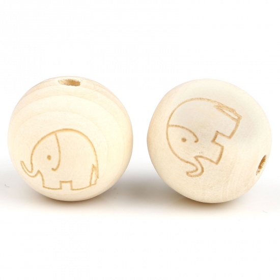 Picture of Wood Spacer Beads Round Natural Elephant About 16mm Dia., Hole: Approx 4.1mm, 20 PCs