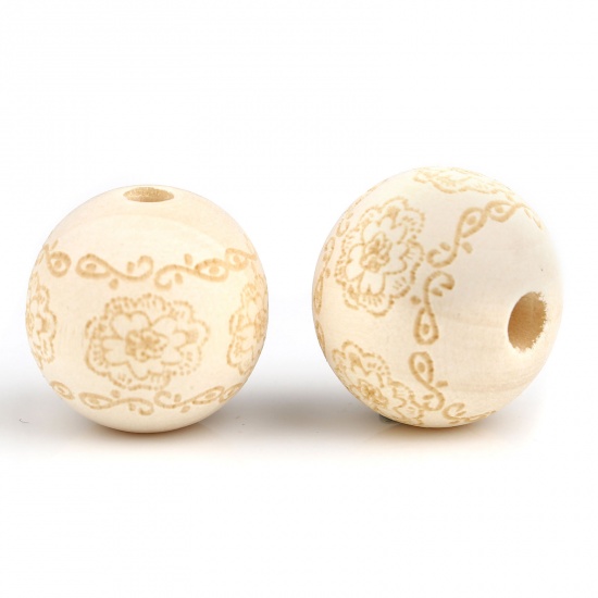Picture of Wood Spacer Beads Round Natural Flower About 16mm Dia., Hole: Approx 4.1mm, 20 PCs
