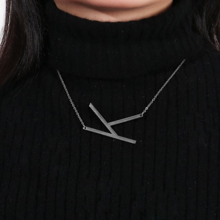 Immagine di Lettera Maiuscola Messaggio " K " Collana con Ciondolo All'Ingrosso, Tono Argento 304 Acciaio Inossidabile Catena a Cavo, Donne Ecologico Elegante Squisito Regalo Gioielli Per Rivenditore, 42cm-41cm Lunghezza, 1 Pz