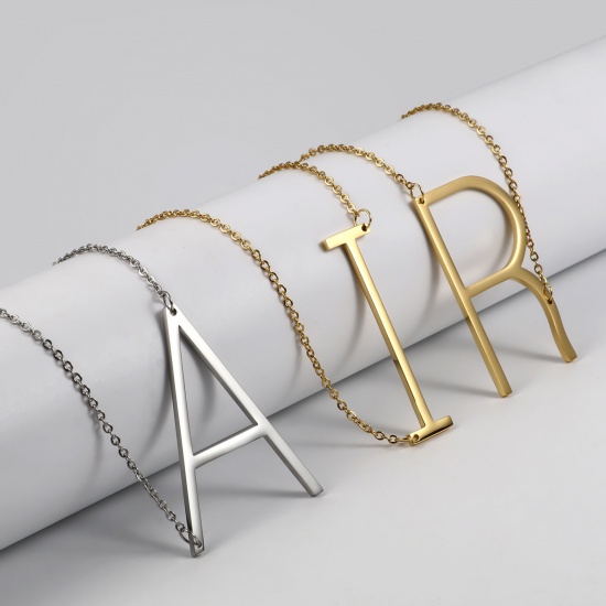 Picture of Stainless Steel Stylish Necklace Silver Tone Capital Alphabet/ Letter Message " U " 42cm(16 4/8")-41cm(16 1/8") long, 1 Piece