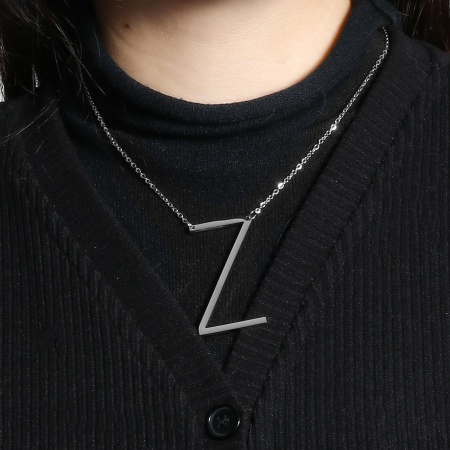 卸売り キャピタルレター 文字「 Z 」 ペンダントネックレス、 シルバートーン 304ステンレス鋼 小豆チェーン・あづきチェーン、 レディース エコフレンドリー おしゃれ 素敵 プレゼント小売宝飾 42cm-41cm長さ、 1 本 の画像