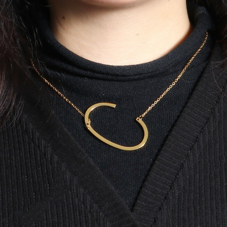 Immagine di Lettera Maiuscola Messaggio " C " Collana con Ciondolo All'Ingrosso, Placcato Oro 24K 304 Acciaio Inossidabile Catena a Cavo, Donne Ecologico Elegante Squisito Regalo Gioielli Per Rivenditore, 42cm-41cm Lunghezza, 1 Pz