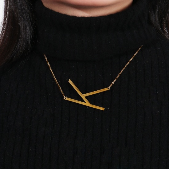 Immagine di Lettera Maiuscola Messaggio " K " Collana con Ciondolo All'Ingrosso, Placcato Oro 24K 304 Acciaio Inossidabile Catena a Cavo, Donne Ecologico Elegante Squisito Regalo Gioielli Per Rivenditore, 42cm-41cm Lunghezza, 1 Pz