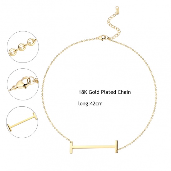 Picture of Stainless Steel Stylish Necklace 24K Gold Color Capital Alphabet/ Letter Message " Q " 42cm(16 4/8")-41cm(16 1/8") long, 1 Piece