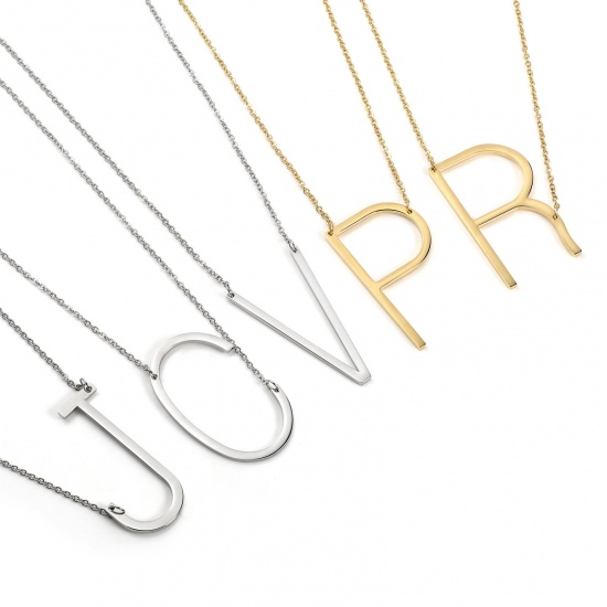 Immagine di Lettera Maiuscola Messaggio " S " Collana con Ciondolo All'Ingrosso, Placcato Oro 24K 304 Acciaio Inossidabile Catena a Cavo, Donne Ecologico Elegante Squisito Regalo Gioielli Per Rivenditore, 42cm-41cm Lunghezza, 1 Pz