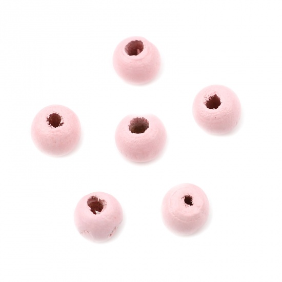 ウッド ビーズ 円形 ピンク 約 8mm直径、 穴：約 2.5mm、 500 個 の画像