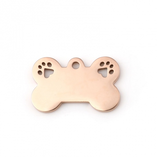 Picture of Stainless Steel Pet Memorial Blank Stamping Tags Charms Bone Paw Claw Rose Gold Double-sided Polishing 25mm x 16mm, 1 Piece