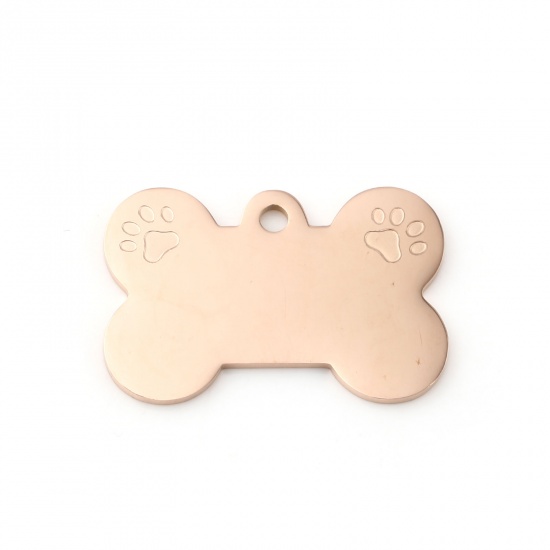 Picture of Stainless Steel Pet Memorial Blank Stamping Tags Pendants Bone Rose Gold Double-sided Polishing 36mm x 24mm, 1 Piece