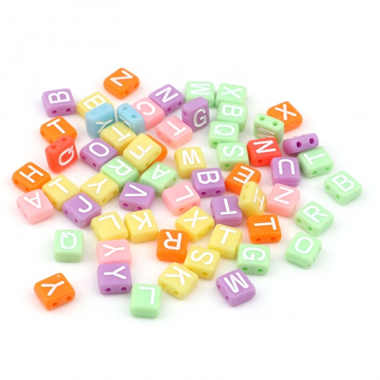 Picture of Acrylic Beads Two Holes Rectangle At Random Color Initial Alphabet/ Capital Letter Pattern About 8.5cm x 8cm, Hole: Approx 1.5mm, 300 PCs