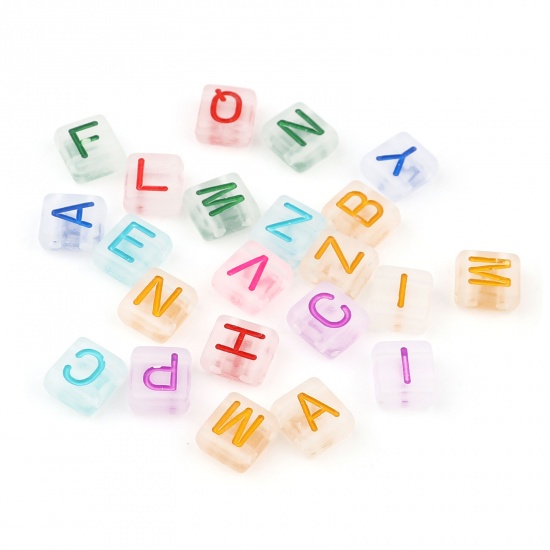 Picture of Acrylic Beads Two Holes Rectangle At Random Color Initial Alphabet/ Capital Letter Pattern Frosted About 8.5cm x 8cm, Hole: Approx 1.5mm, 300 PCs