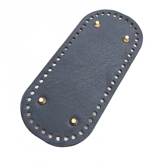 Picture of PU Leather DIY Bag Purse Accessories Bag Bottom Black Oval 22cm x 10cm, 1 Piece