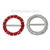 Picture of Zinc Based Alloy Slide Beads Circle Ring Silver Tone Red Rhinestone About 22mm Dia, Hole:Approx 14.6mm x6.6mm (Fits Cord Size: 14x6mm), 2 PCs