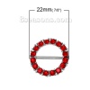 Bild von Zinklegierung Slider Schiebeperlen Perlen Kreisring Silberfarbe Rot Strass ca.22mm D.,Loch:ca. 14.6mm x6.6mm, (Geeignet für 14mm x6mm Schnur), 2 Stück