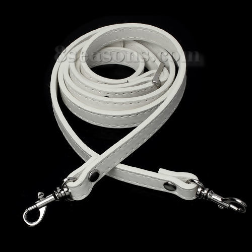 Picture of PU Leather Purse Replacement Shoulder Strap Belt Buckle Creamy-White Silver Tone 121cm(47 5/8")long, 12.5mm( 4/8")wide, 1 Piece