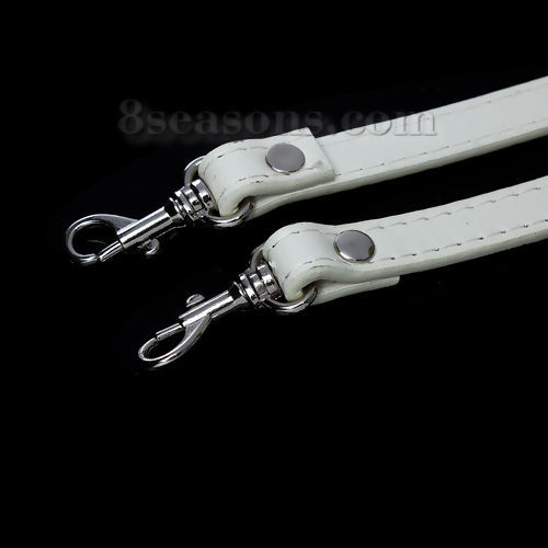 Picture of PU Leather Purse Replacement Shoulder Strap Belt Buckle Creamy-White Silver Tone 121cm(47 5/8")long, 12.5mm( 4/8")wide, 1 Piece