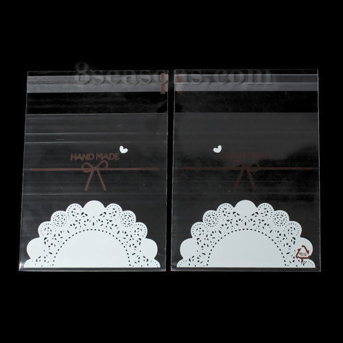 Immagine di OPP Alimentare Sacchetto  Bianco Cravatta a Farfalla Disegno " Hand Made " Autoadesivo 13.5cm x 10cm, 1 Pacchetto (Circa 100 pz/Pacchetto)