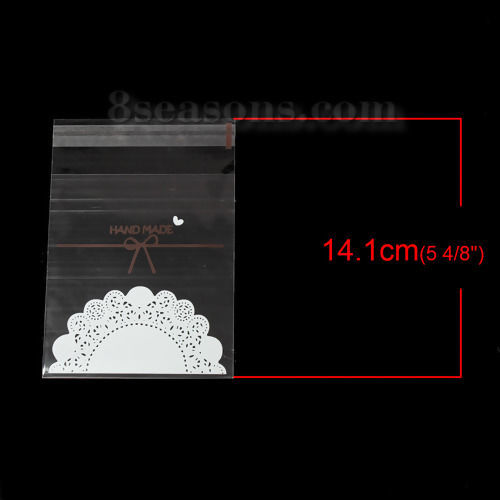 Immagine di OPP Alimentare Sacchetto  Bianco Cravatta a Farfalla Disegno " Hand Made " Autoadesivo 13.5cm x 10cm, 1 Pacchetto (Circa 100 pz/Pacchetto)