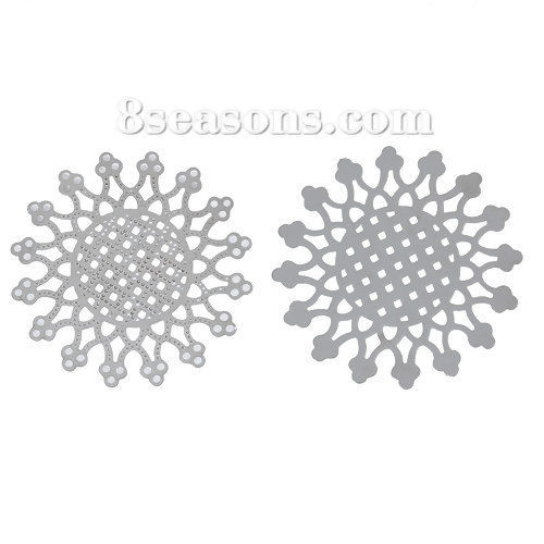 Picture of 304 Stainless Steel Filigree Stamping Embellishments Findings, Flower Silver Tone, Flower Hollow Carved 4cm(1 5/8") x 4cm(1 5/8"), 10 PCs