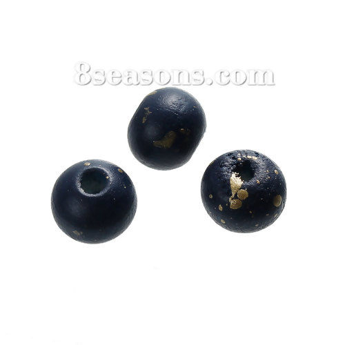 Picture of Hinoki Wood Spacer Beads Round Navy blue & Gold About 8mm Dia, 500 PCs