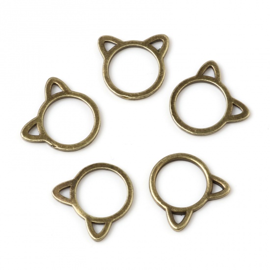 Picture of Brass Charms Antique Bronze Cat Animal 12mm x 12mm, 5 PCs                                                                                                                                                                                                     