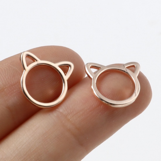 Picture of Brass Charms Rose Gold Cat Animal 12mm x 12mm, 5 PCs                                                                                                                                                                                                          