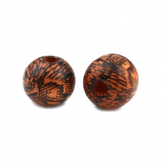 Picture of Wood Spacer Beads Round Light Coffee Streak About 10mm Dia., Hole: Approx 3.1mm, 20 PCs