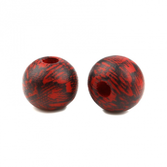 Picture of Wood Spacer Beads Round Dark Red Streak About 10mm Dia., Hole: Approx 3.1mm, 20 PCs