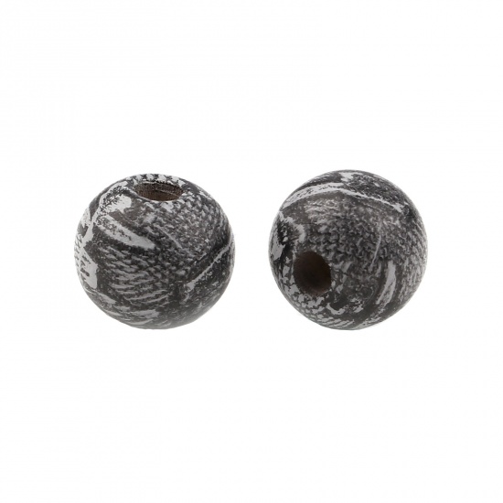 Picture of Wood Spacer Beads Round Black & Gray Streak About 10mm Dia., Hole: Approx 3.1mm, 20 PCs