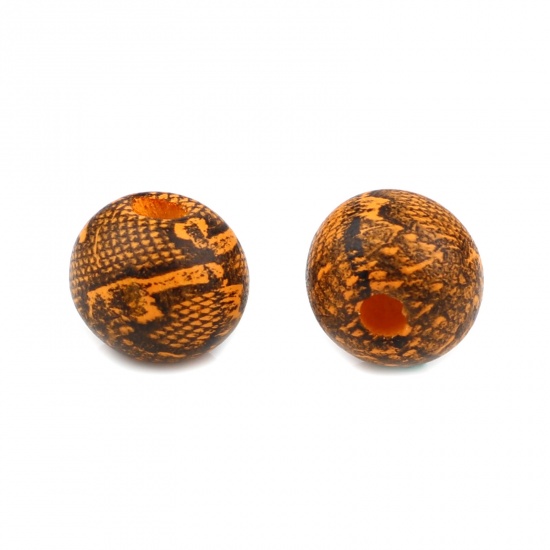 Picture of Wood Spacer Beads Round Black & Orange Streak About 10mm Dia., Hole: Approx 3.1mm, 20 PCs