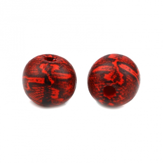 Picture of Wood Spacer Beads Round Black & Red Streak About 10mm Dia., Hole: Approx 3.1mm, 20 PCs