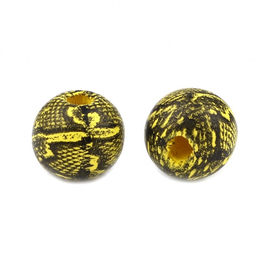 Picture of Natural Wood Spacer Beads Round Black & Yellow Streak About 10mm Dia., Hole: Approx 3.1mm, 20 PCs