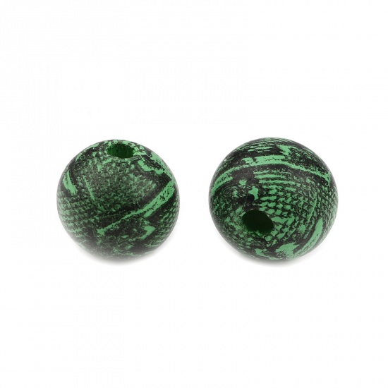 Picture of Wood Spacer Beads Round Black & Green Streak About 10mm Dia., Hole: Approx 3.1mm, 20 PCs