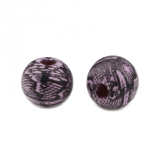 Picture of Wood Spacer Beads Round Mauve Streak About 10mm Dia., Hole: Approx 3.1mm, 20 PCs